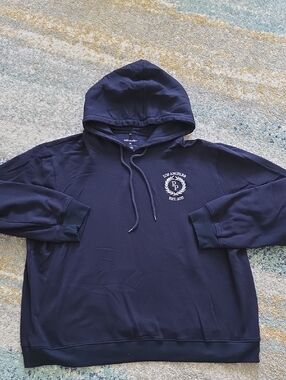 Posh Peanut Navy Hoodie with White Crest Logo